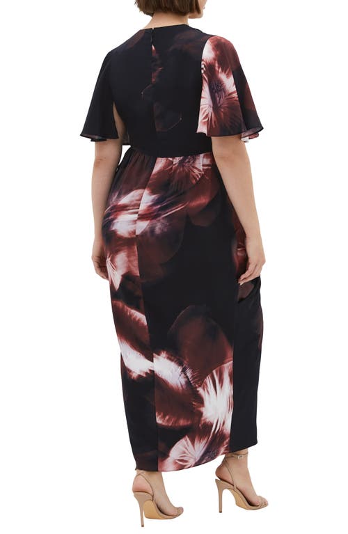 Shop City Chic Braelynn Floral Flutter Sleeve Maxi Dress In Black/sueded Rose