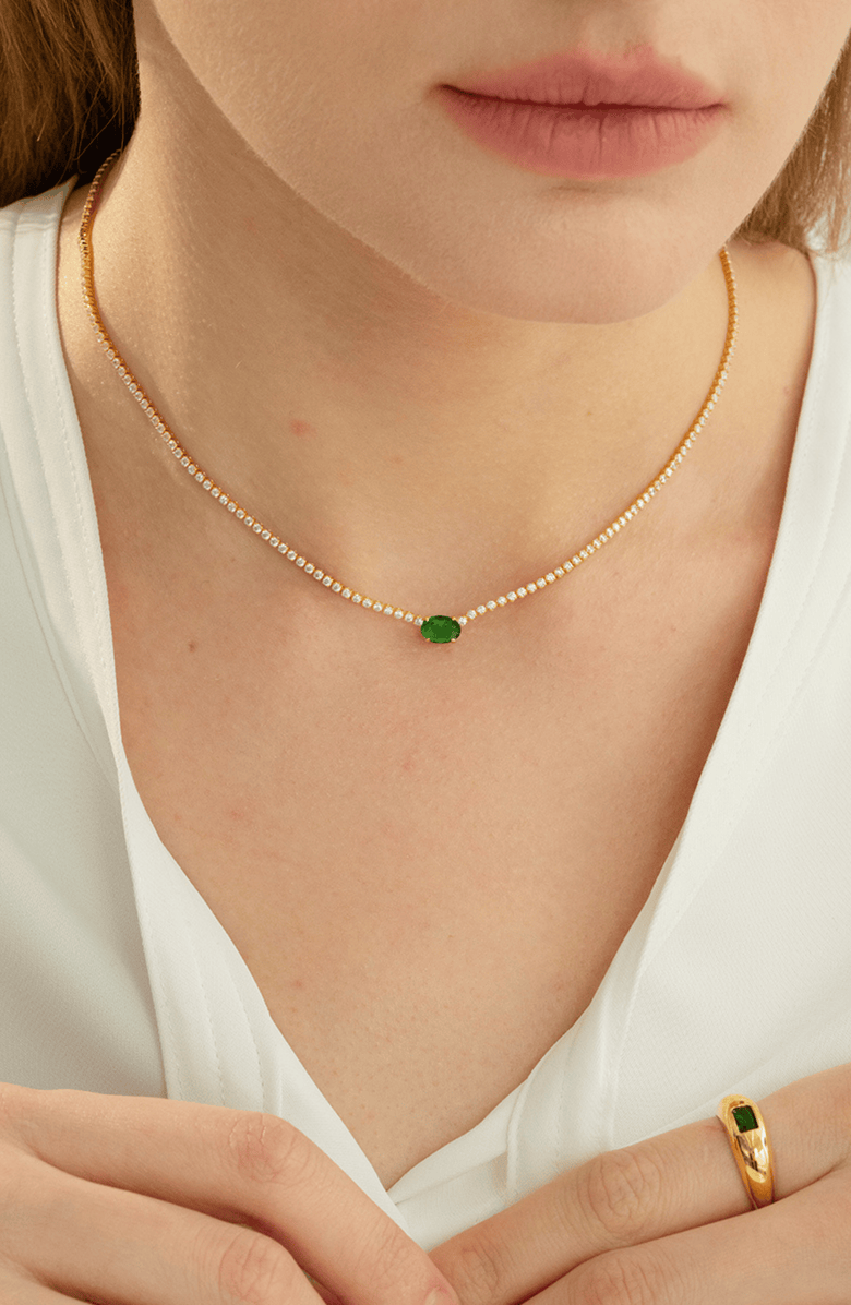 Bearfruit Jewelry 18k Gold Plated Sterling Silver Emerald Rectangle Necklace & Ring Set Holiday Gift Guide, Alternate, color, Gold