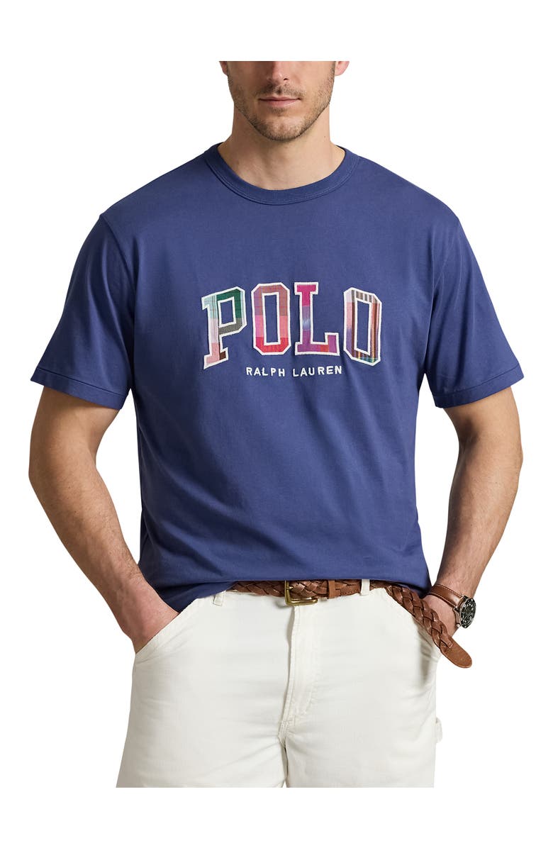 Polo Ralph Lauren Big & Tall India Plaid-Logo Jersey T-Shirt, Main, color, Light Navy