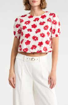 ELIE ELIE TAHARI Floral Print Bubble Hem Cropped Top