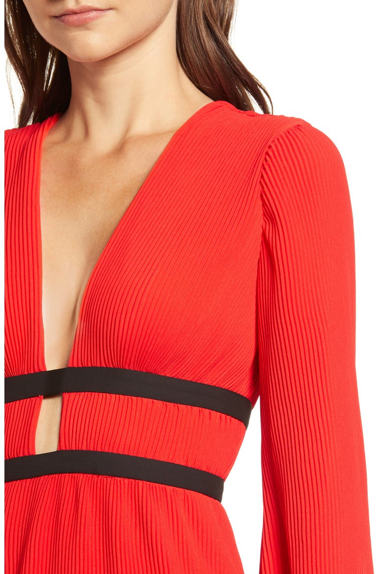 Patton Plunge Plissé Dress, Alternate, color, FIRE RED