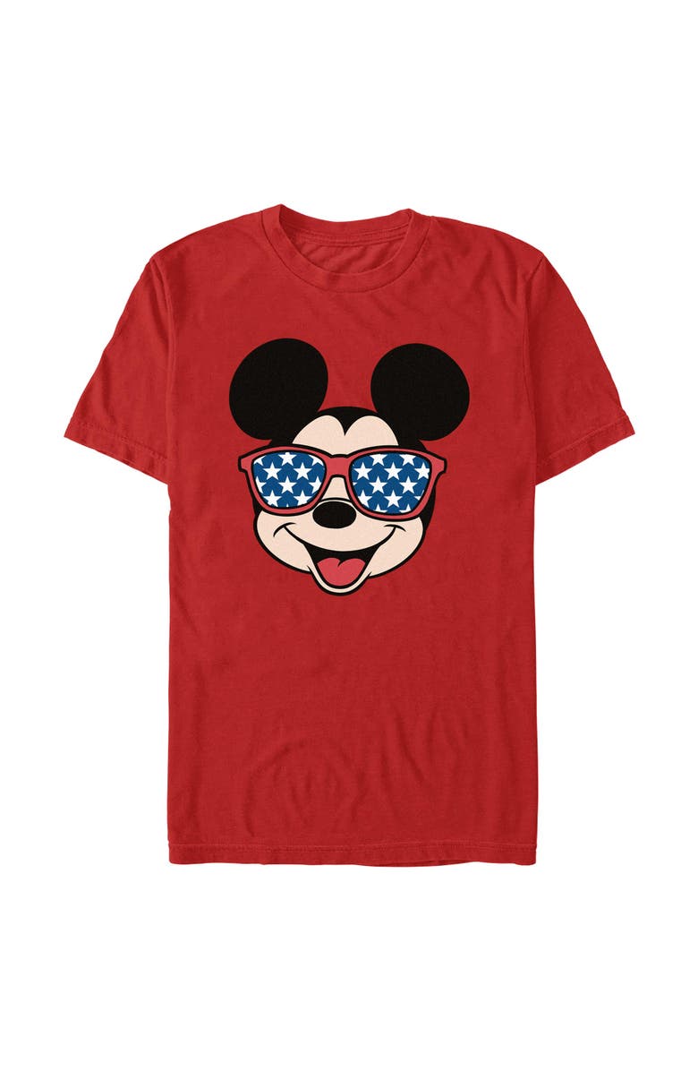 Mickey & Friends Men's Mickey & Friends Stars Sunglasses Mickey Face  Graphic T-Shirt, Alternate, color, Red