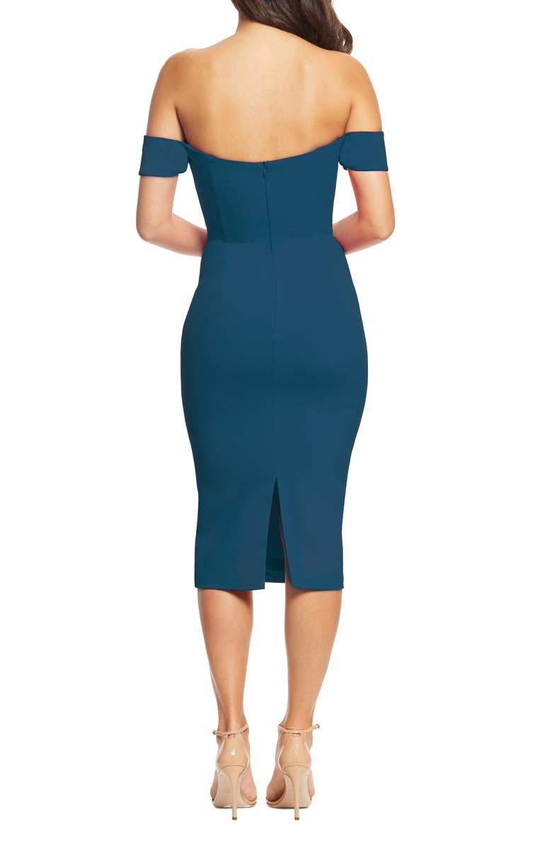 Dress the Population Bailey Off the Shoulder Body-Con Dress, Alternate, color, Peacock Blue