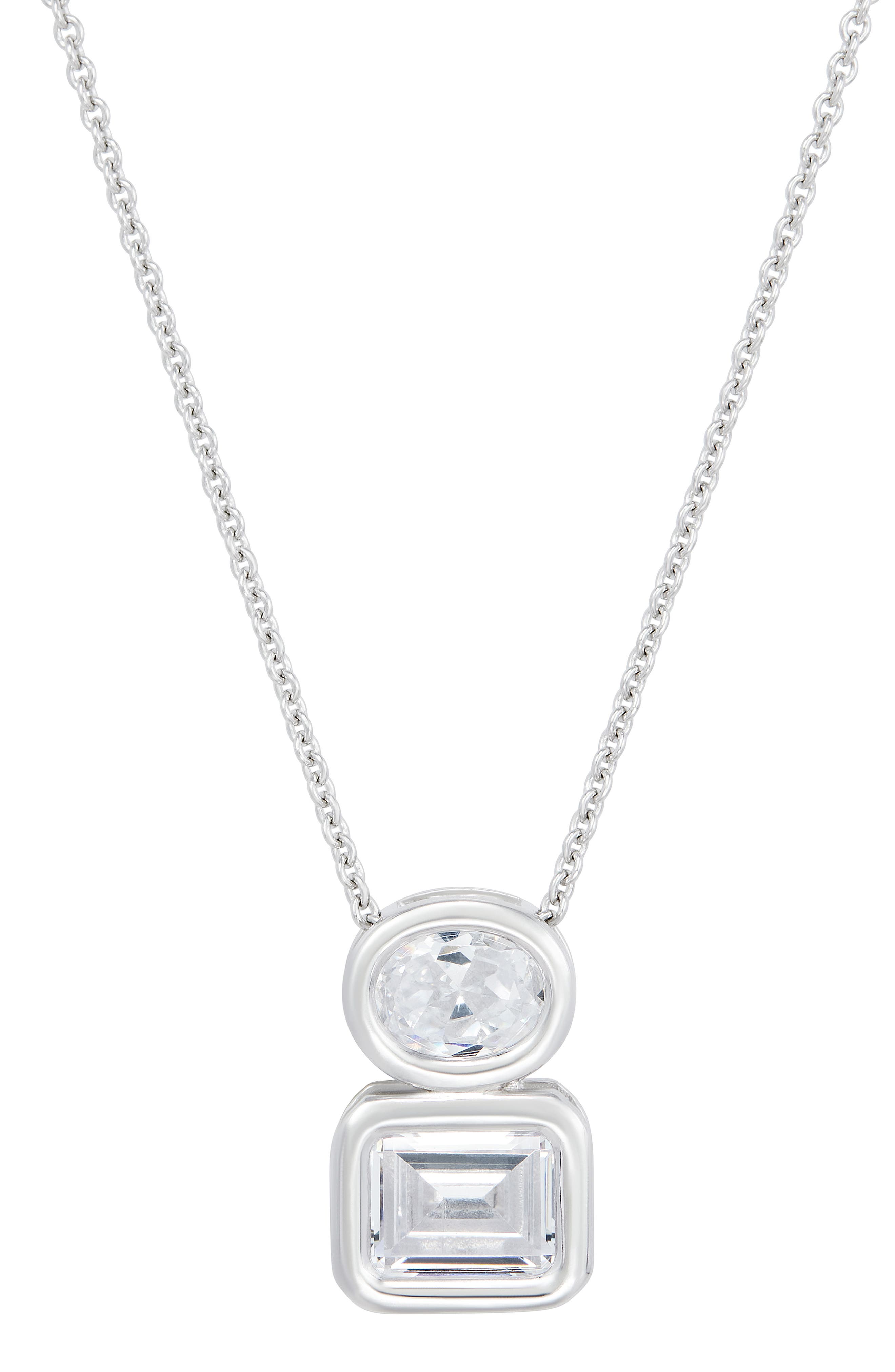 Double Stone Sterling Silver Pendant Necklace