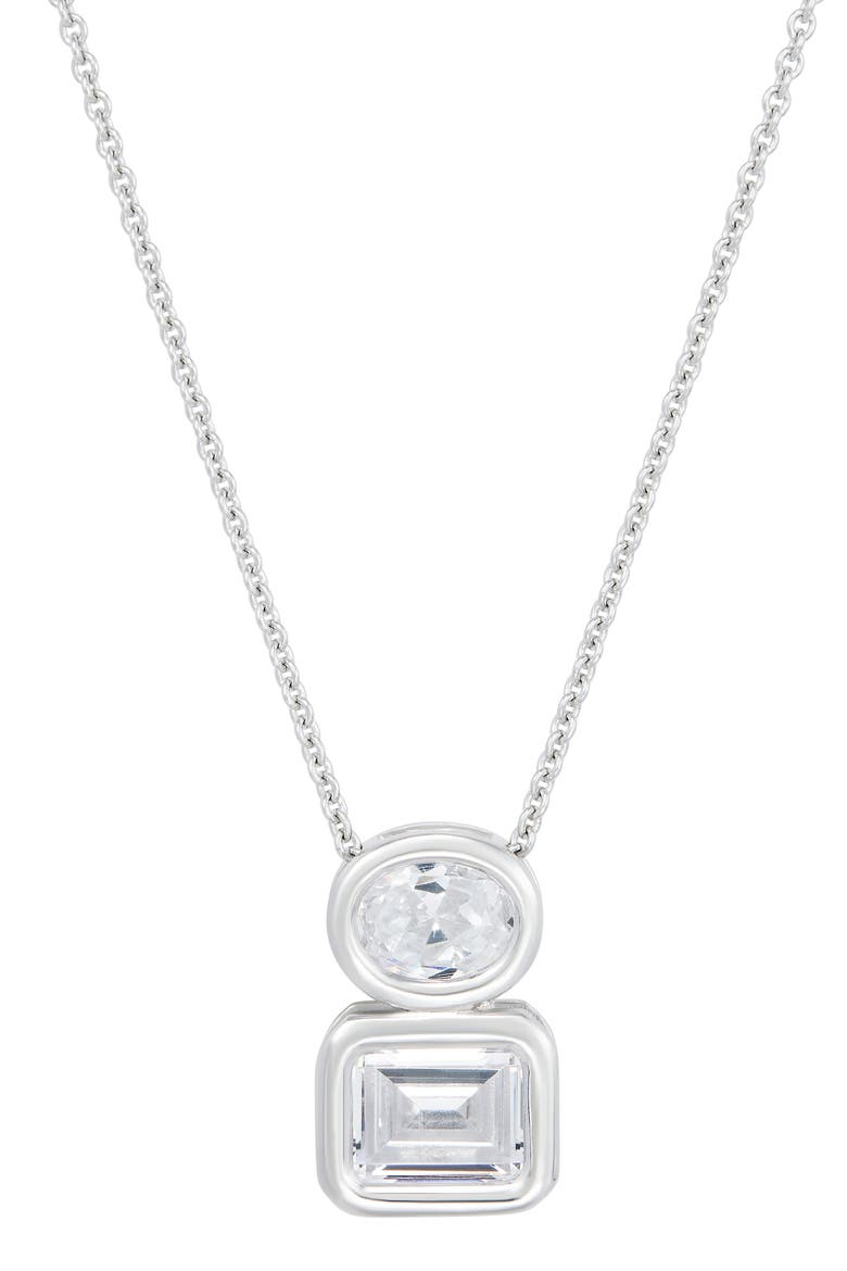 Double Stone Sterling Silver Pendant Necklace, Main, color, WHITE