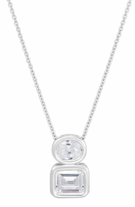 Double Stone Sterling Silver Pendant Necklace