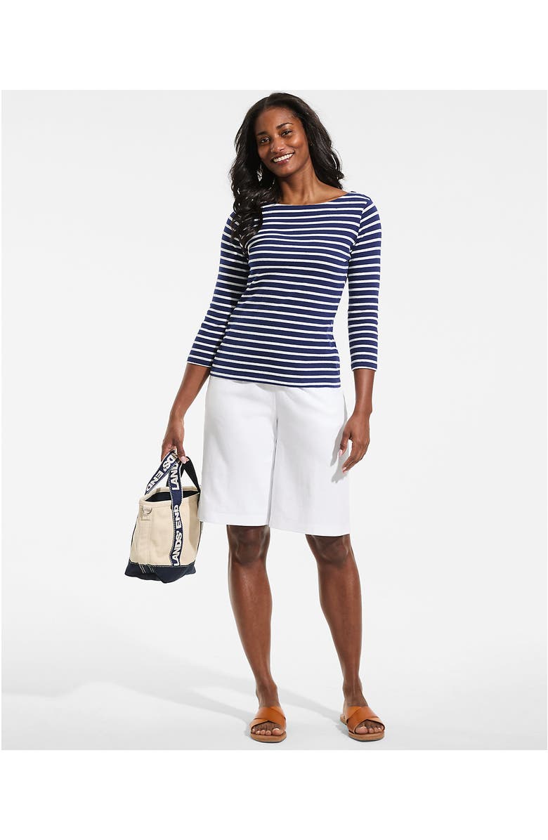 Lands' End Plus Size Sport Knit High Rise Pleated 12" Bermuda Shorts, Alternate, color, White