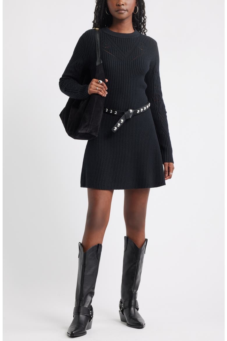 Long Sleeve Merino Wool & Cotton Blend Sweater Dress, Alternate, color, BLACK