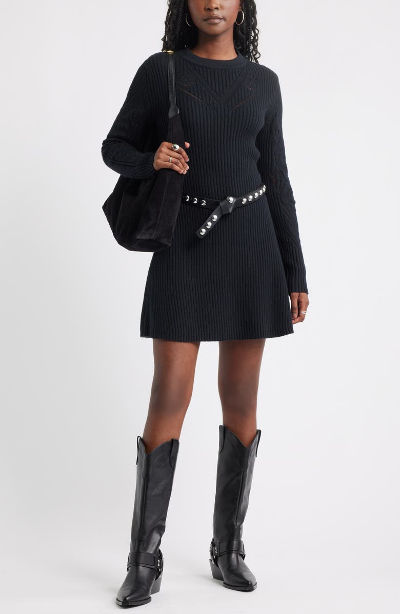 Treasure & Bond Long Sleeve Merino Wool & Cotton Blend Sweater Dress, Alternate, color, Black