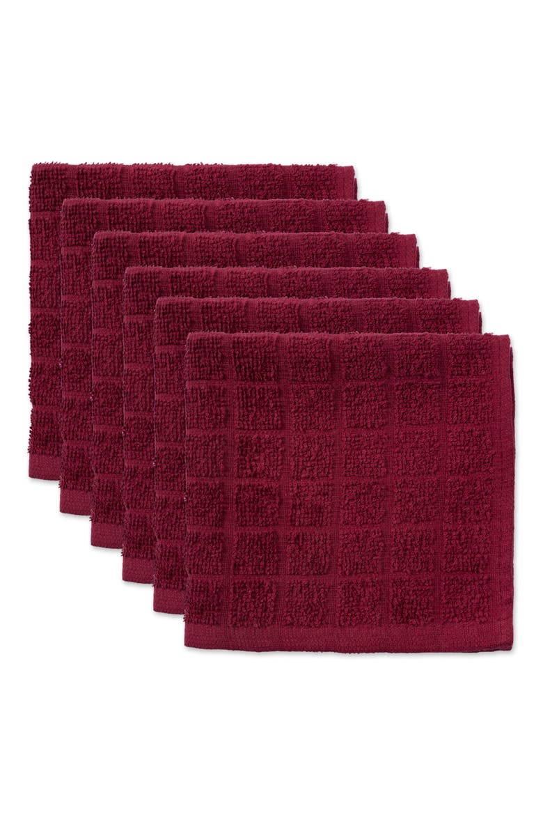 Terry Windowpane Combo Dishcloth Set/6, Main, color, Wine