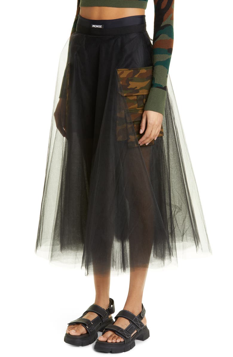 MONSE Cargo Pocket Tulle Circle Skirt, Alternate, color, 