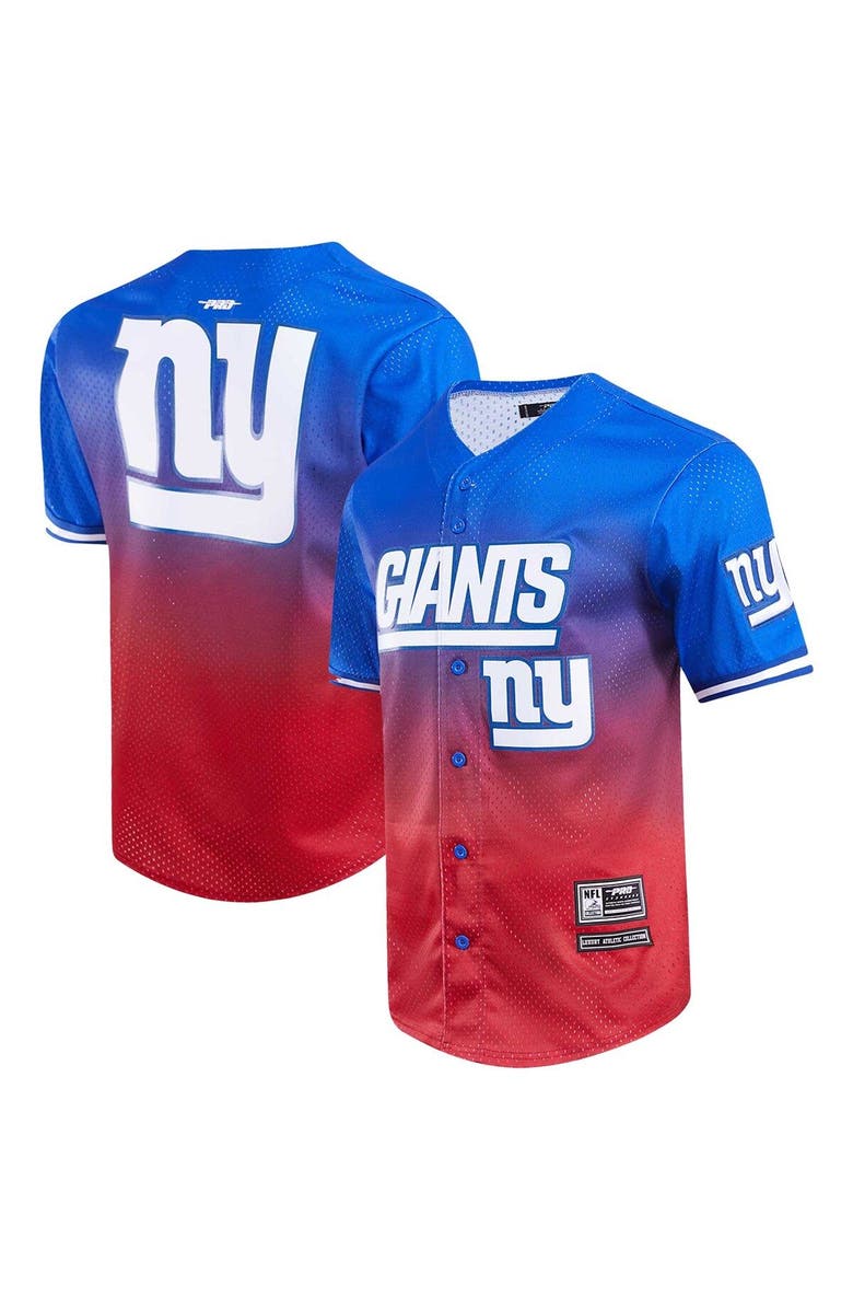 PRO STANDARD Men's Pro Standard Royal/Red New York Giants Ombre Mesh Button-Up Shirt, Alternate, color, 