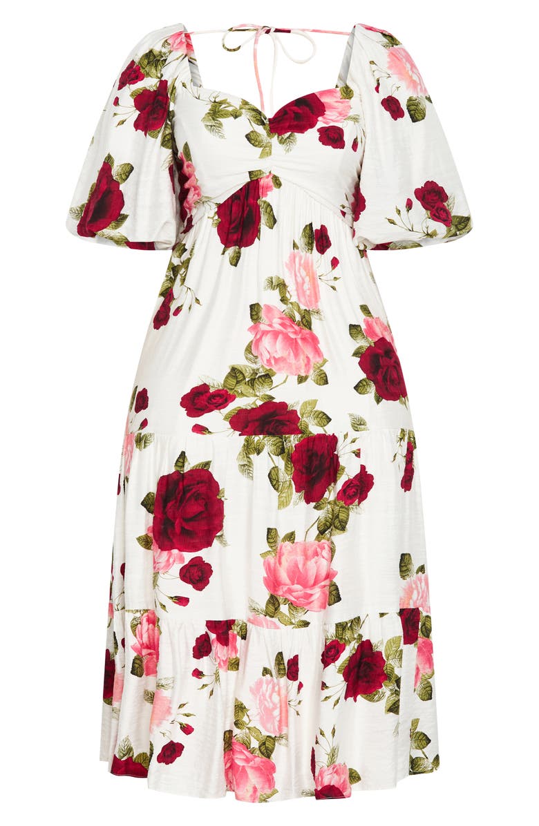 City Chic Mindy Print Puff Sleeve Dress, Alternate, color, Dolce Ivory