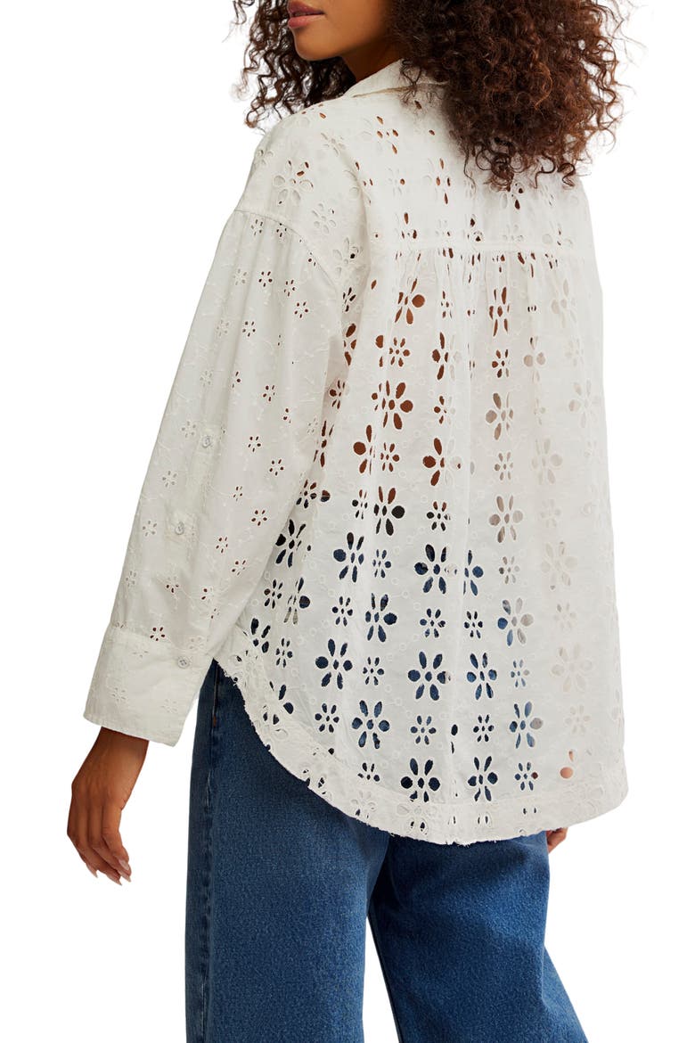 Mae Eyelet Button-Up Shirt, Alternate, color, ECRU WASH