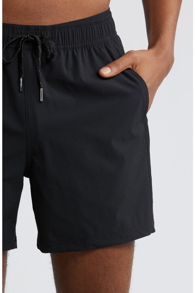 The Bungalow Water Repellent Swim Trunks, Alternate, color, BLACK