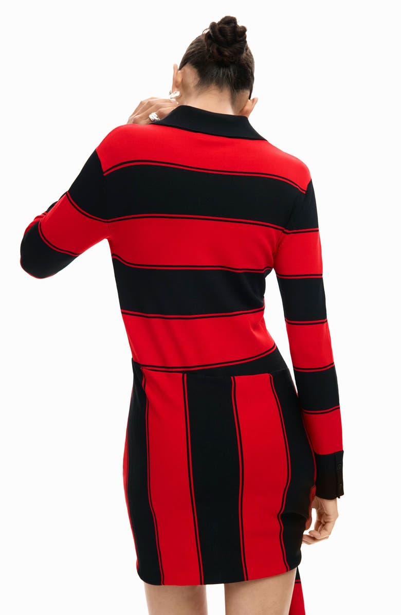 Desigual Stripe Side Drape Long Sleeve Minidress, Alternate, color, Red