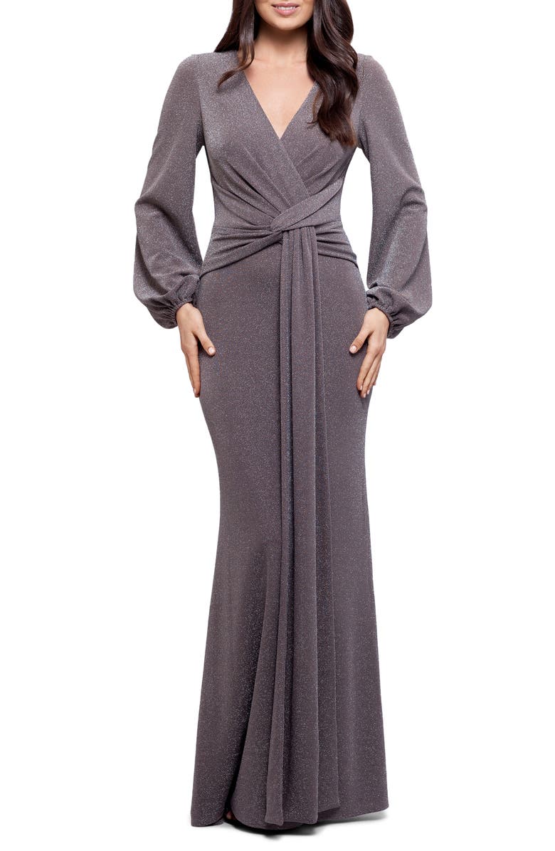 Betsy & Adam Metallic Knit Long Sleeve Gown, Main, color,