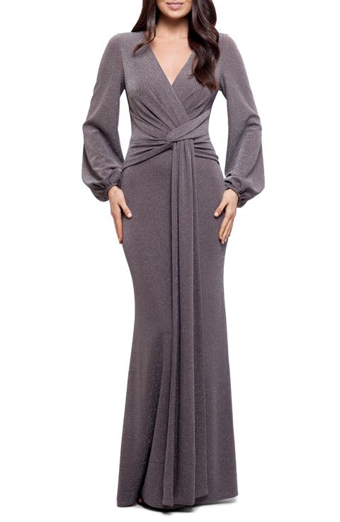 Metallic Knit Long Sleeve Gown