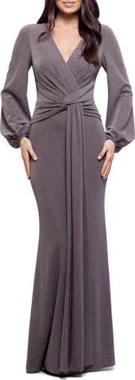 BETSY & ADAM SZ 16 Taupe Metallic Knit Long discount Sleeve Mermaid Gown NEW $249 B31