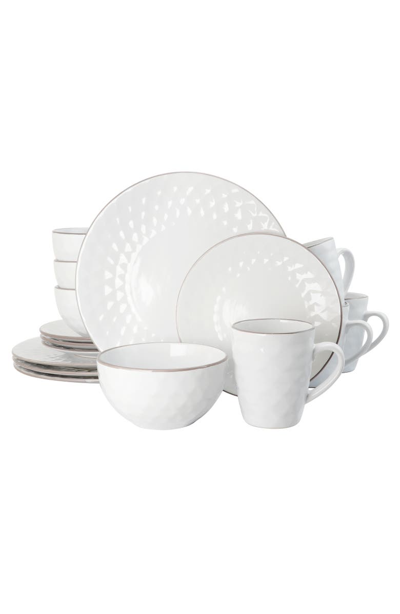 Elama Luxurious Medici Pearl 16 Piece Dinnerware Set with Setting for 4, Main, color, White