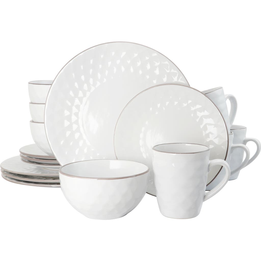 Elama Luxurious Medici Pearl 16 Piece Dinnerware Set With Setting For 4 In White
