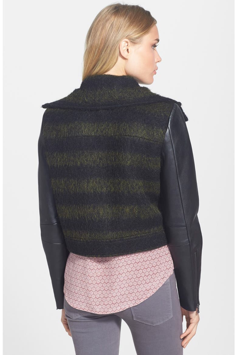 Crop Mixed Media Jacket, Alternate, color, GREEN/BLACK