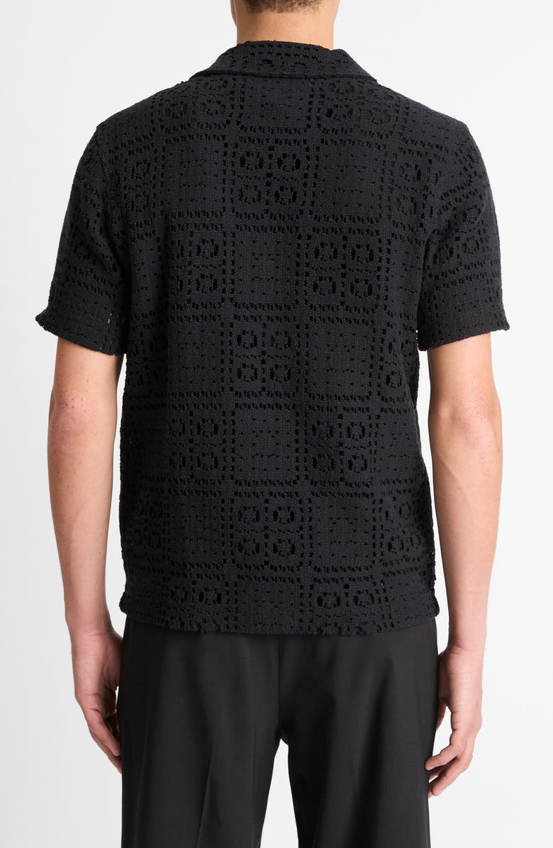 Vince Openwork Short Sleeve Button-Up Shirt, Alternate, color, Black