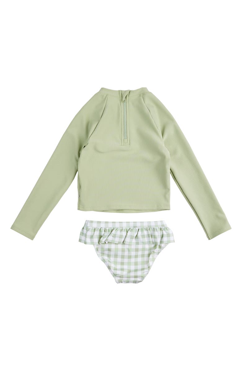 Petit Lem Kids' Ruffle Ribbed Long Sleeve Rashguard Two-Piece Swimsuit, Alternate, color, 