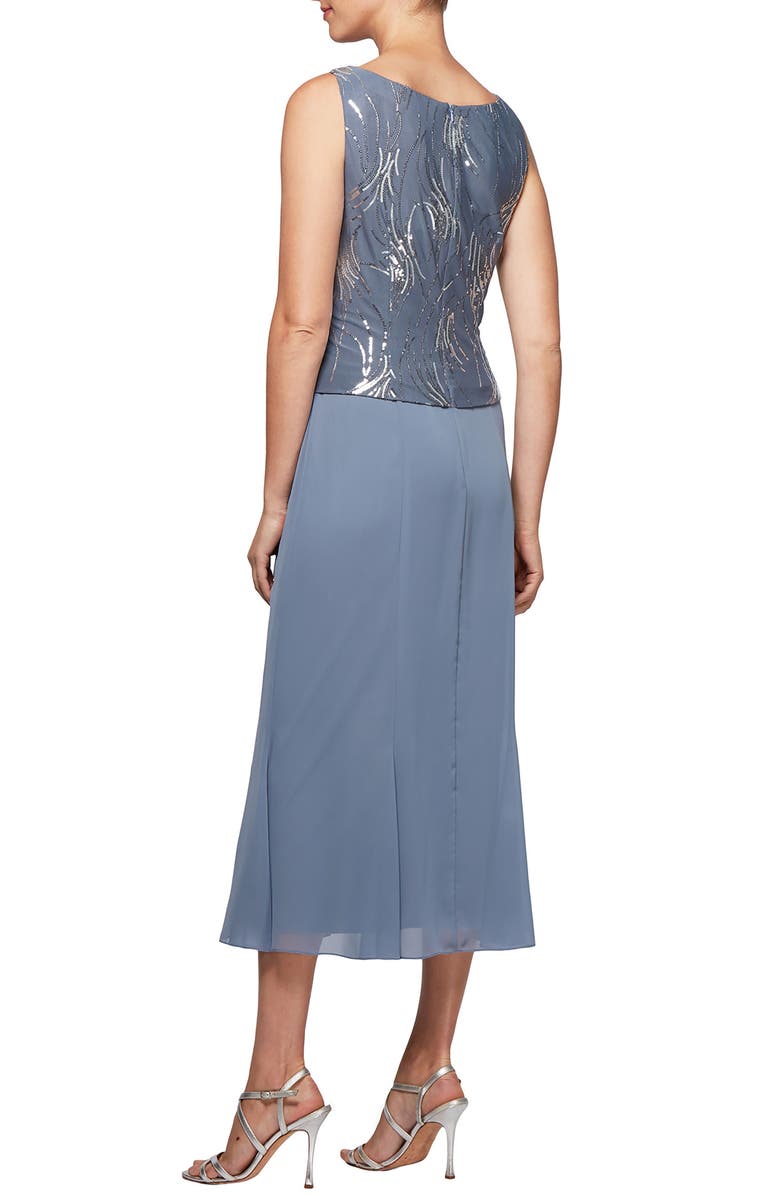 Alex Evenings Midi Dress & Jacket, Alternate, color, Steel Blue