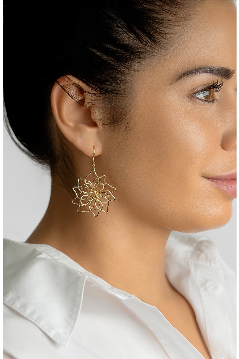 Wire Flower Drop Earrings, Alternate, color, GOLD