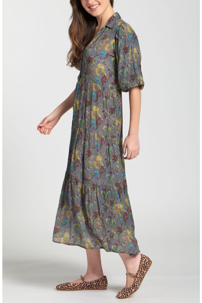 Puff Sleeve Tiered Shirtdress, Alternate, color, GREY MULTI