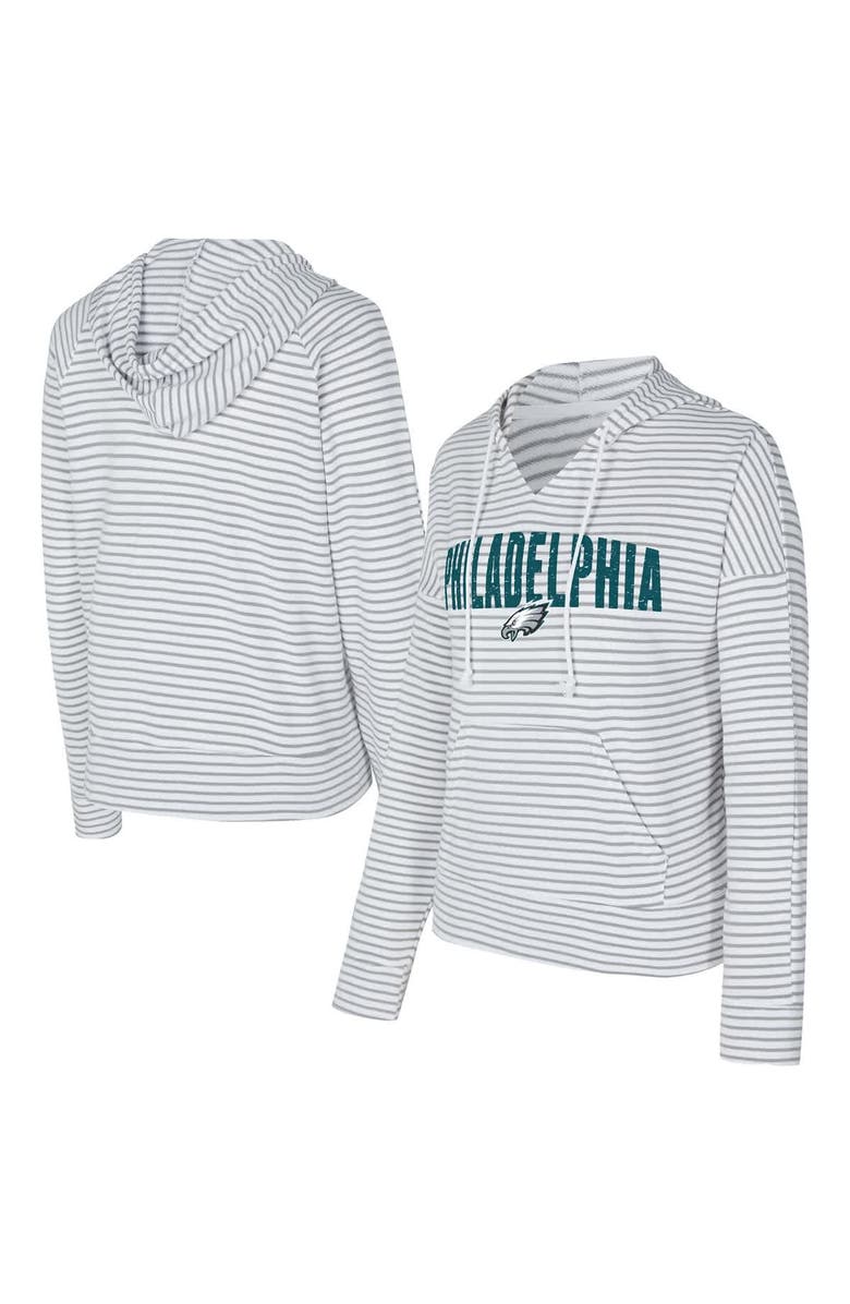 CONCEPTS SPORT Women's Concepts Sport White/Gray Philadelphia Eagles Liftoff Striped V-Neck Hoodie, Alternate, color, White