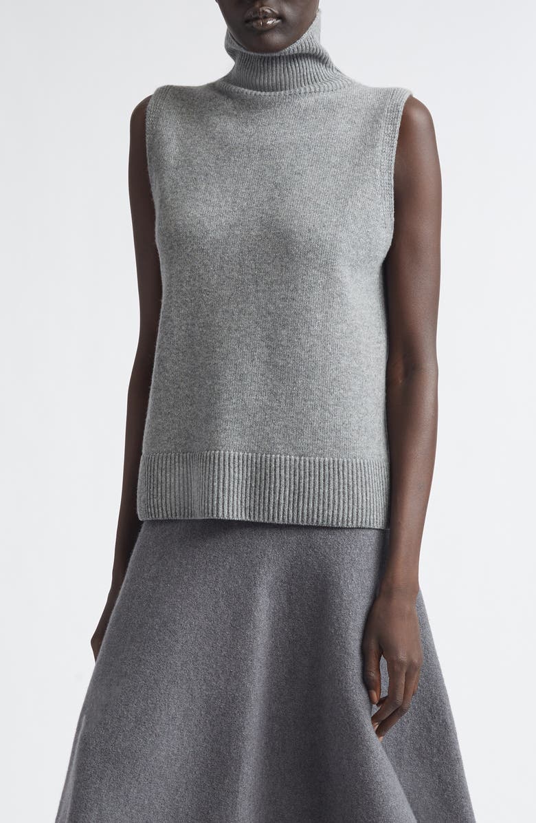 Brandon Maxwell The Bruno Sleeveless Virgin Wool Turtleneck Sweater, Alternate, color, Heather Grey
