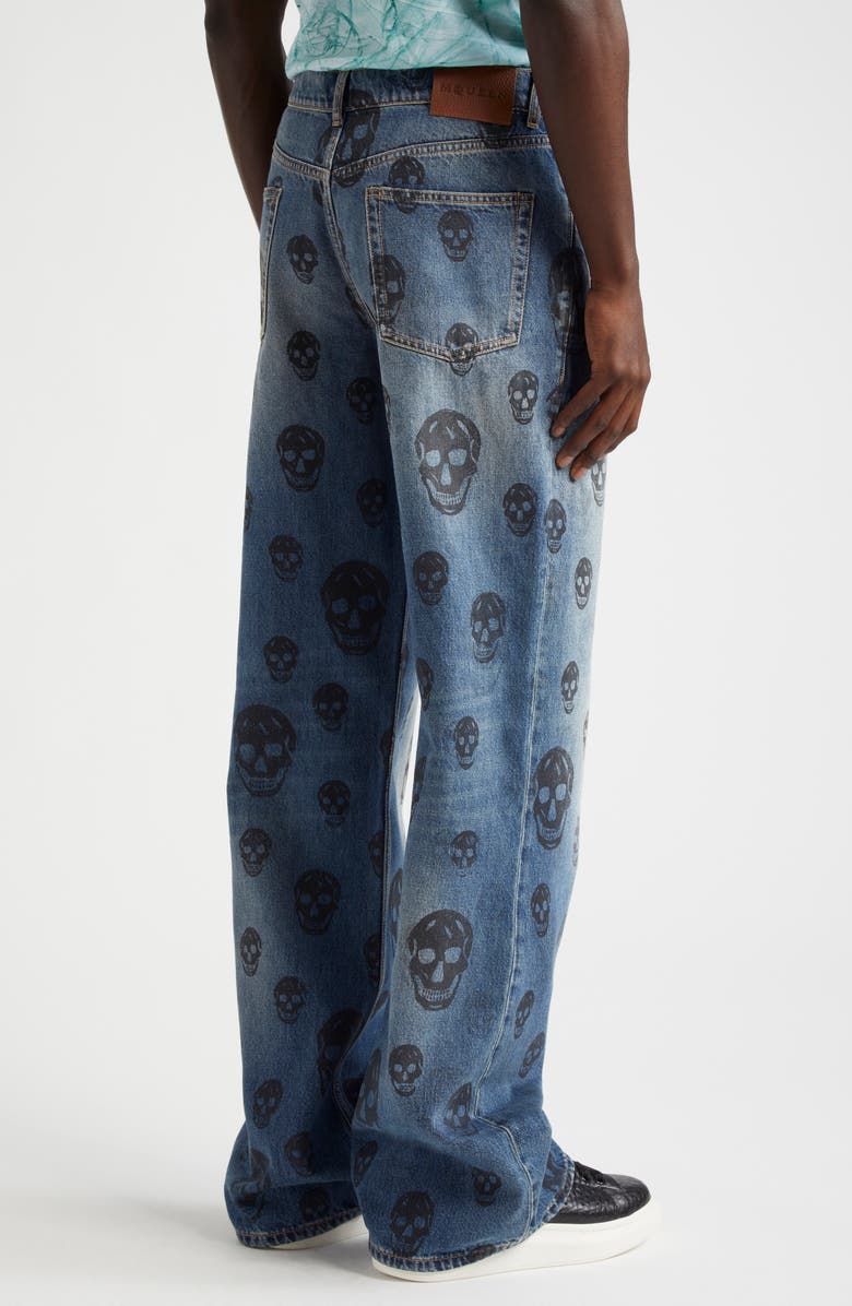 McQueen Skull Low Rise Baggy Jeans, Alternate, color, Blue Washed-Black