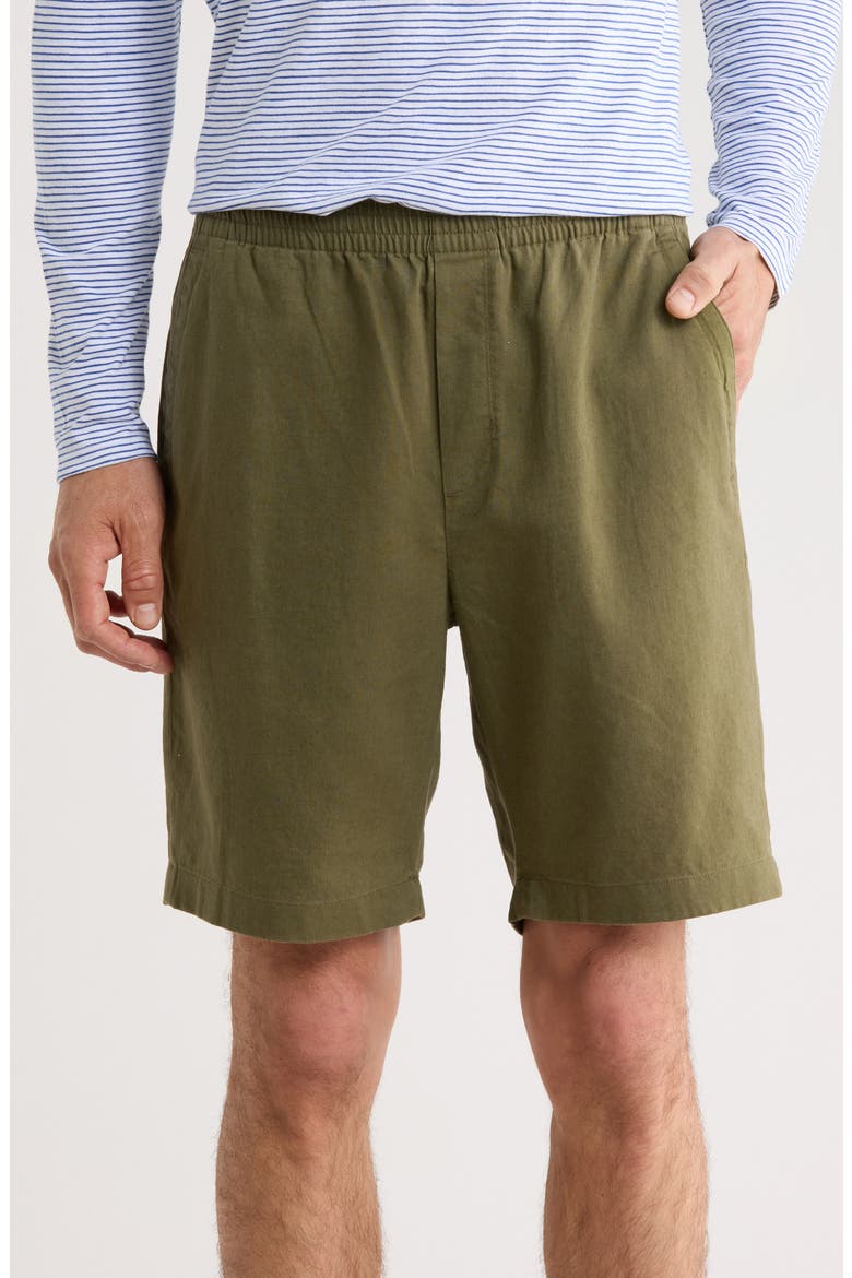 Linen & Cotton Pull-On Shorts, Main, color, OLIVE GREEN