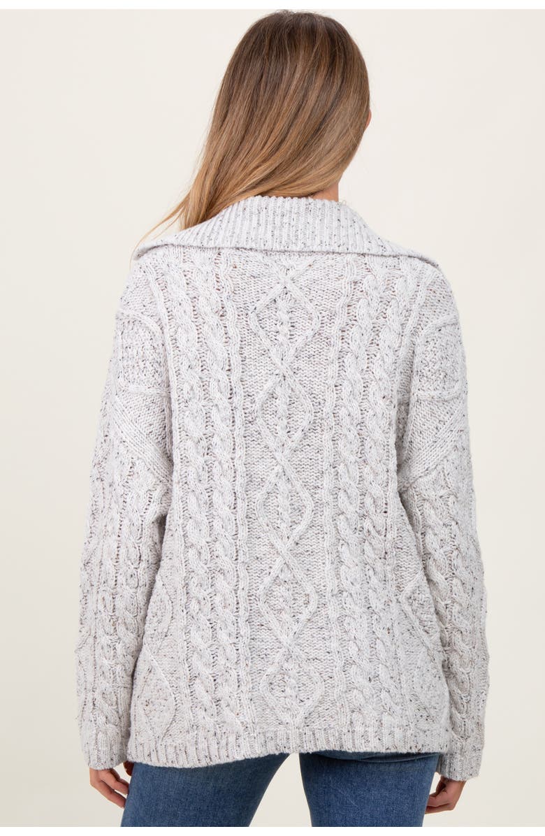 PinkBlush Cable Knit Collared Button Up Cardigan, Alternate, color, Heather Grey