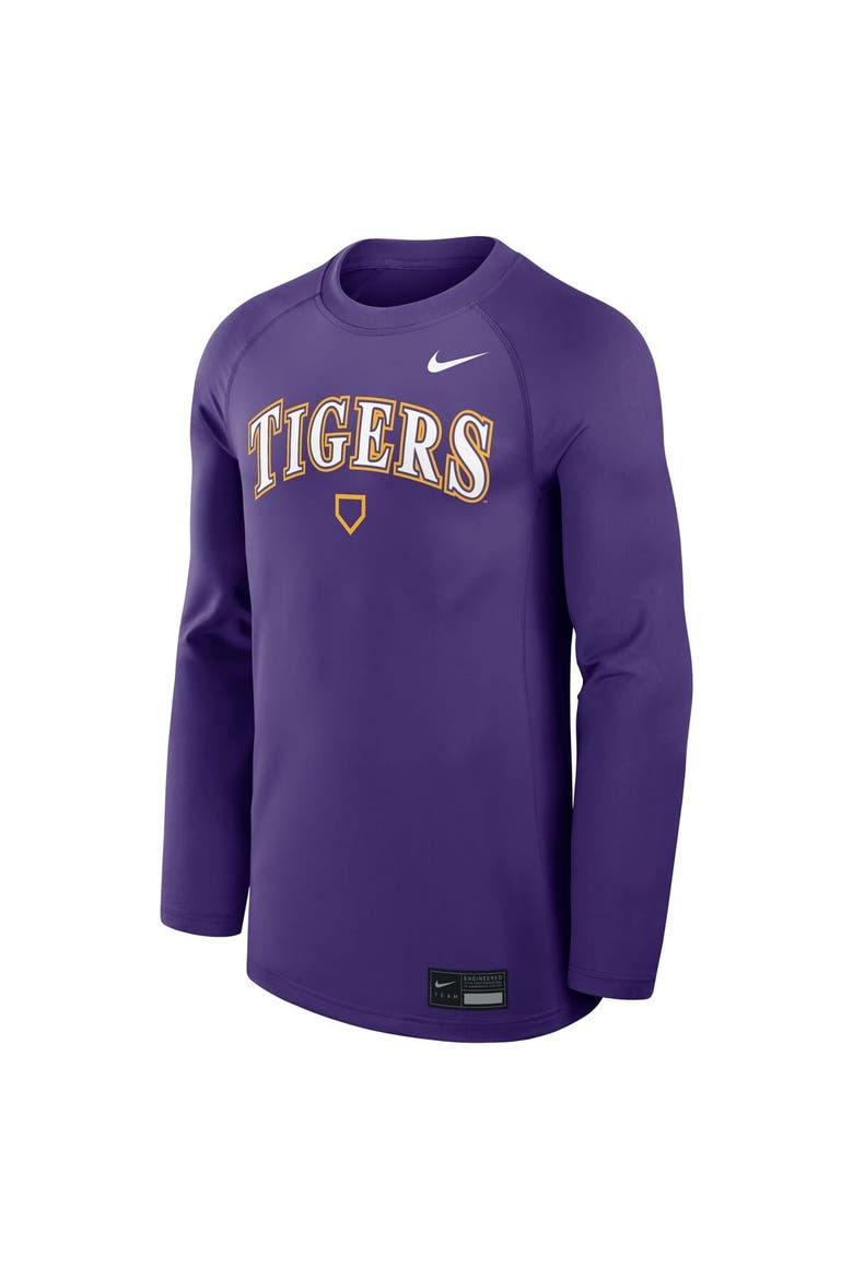 Men's Nike Purple LSU Tigers Dugout Game Time Raglan Dri-FIT Long Sleeve T-Shirt, Alternate, color, Purple