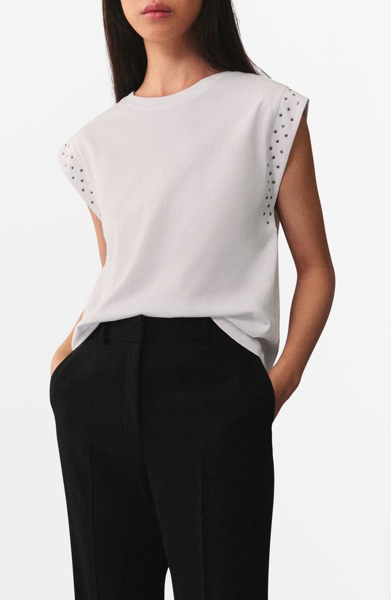 MANGO Studded Cap Sleeve T-Shirt, Main, color, White