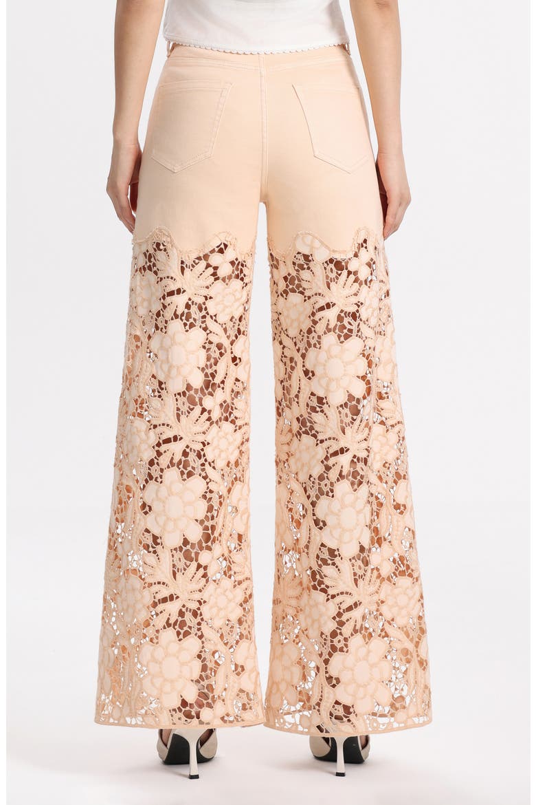 Crystal Embellished Lace Wide Leg Jeans, Alternate, color, APRICOT