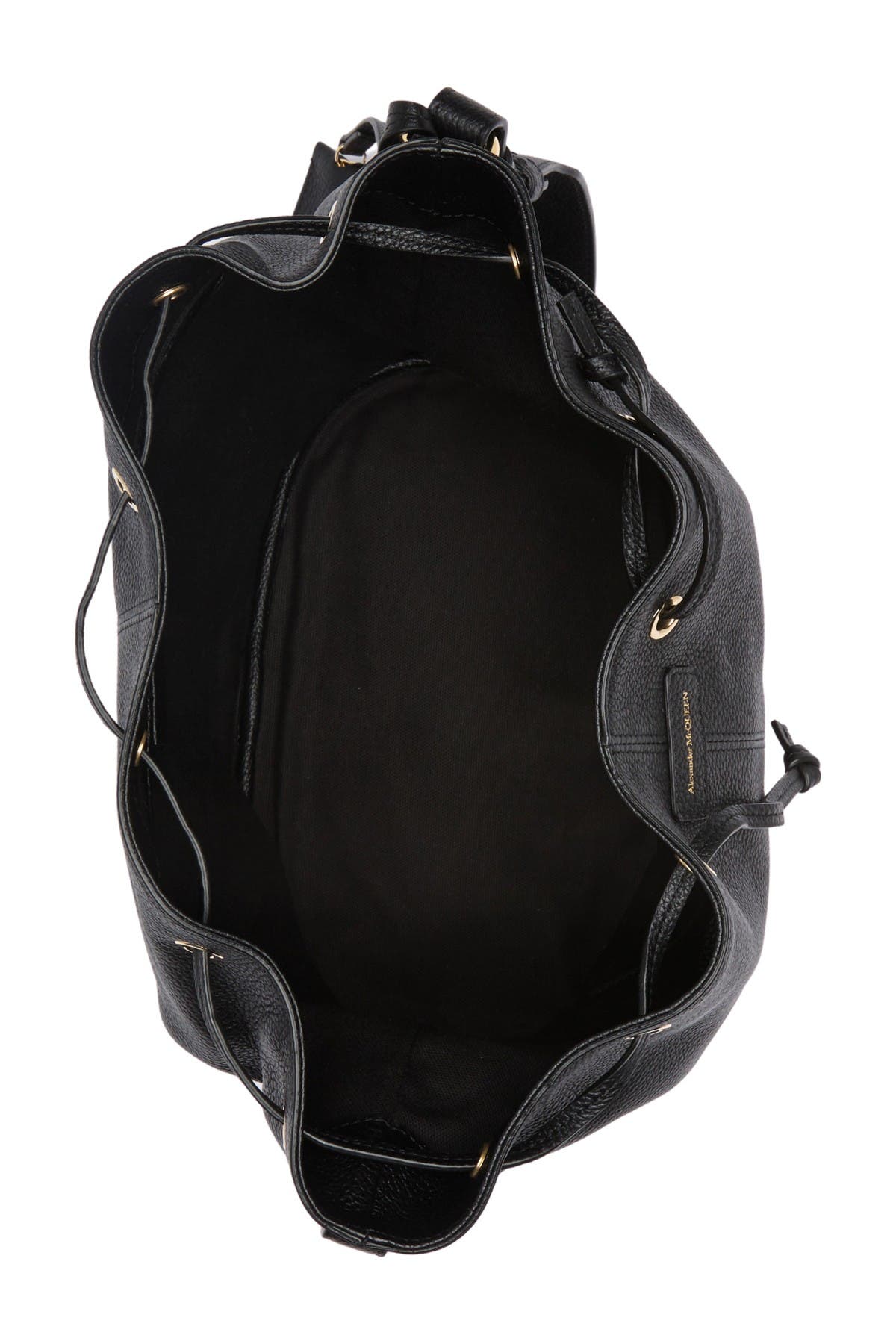 McQueen Padlock Skull Leather Bucket Bag, Alternate, color, 