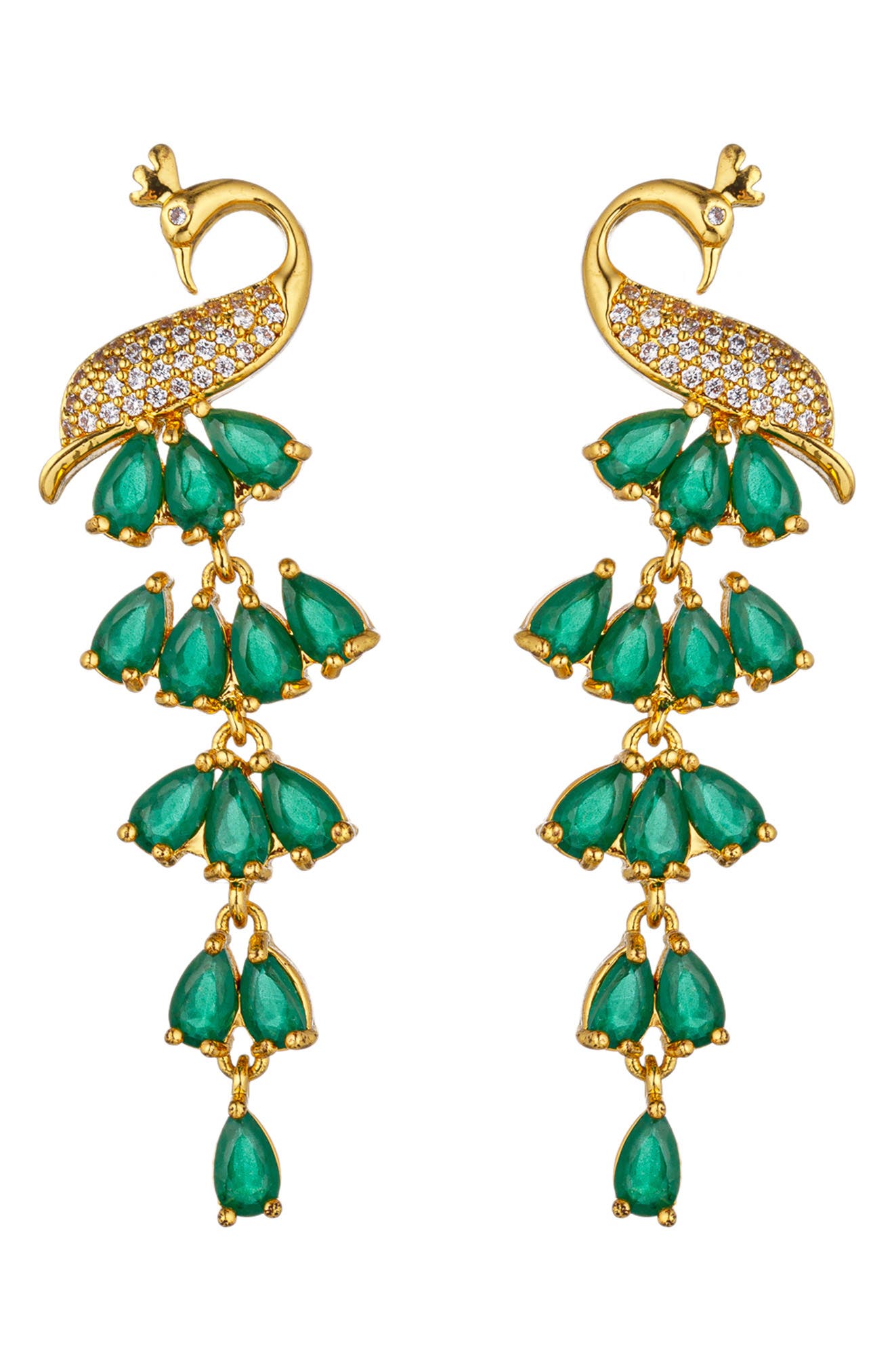 Mona 18K Gold Plated Cubic Zirconia Peacock Drop Earrings