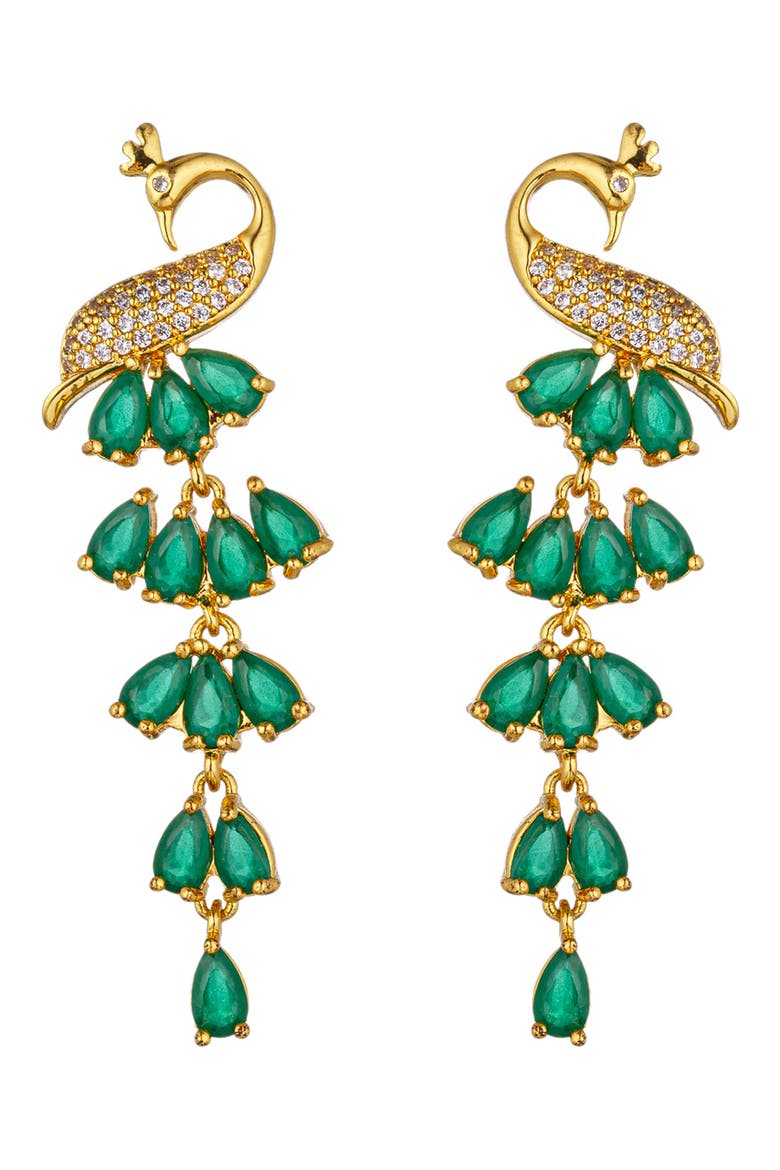 Mona 18K Gold Plated Cubic Zirconia Peacock Drop Earrings, Main, color, GOLD