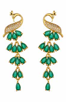 Mona 18K Gold Plated Cubic Zirconia Peacock Drop Earrings