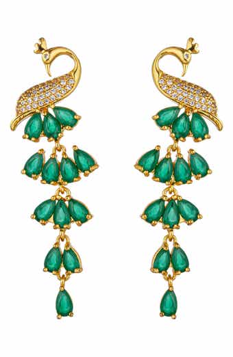 Mona 18K Gold Plated Cubic Zirconia Peacock Drop Earrings