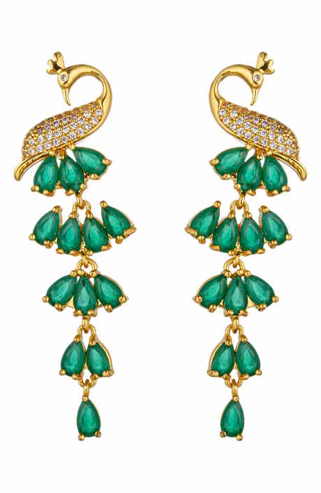Mona 18K Gold Plated Cubic Zirconia Peacock Drop Earrings