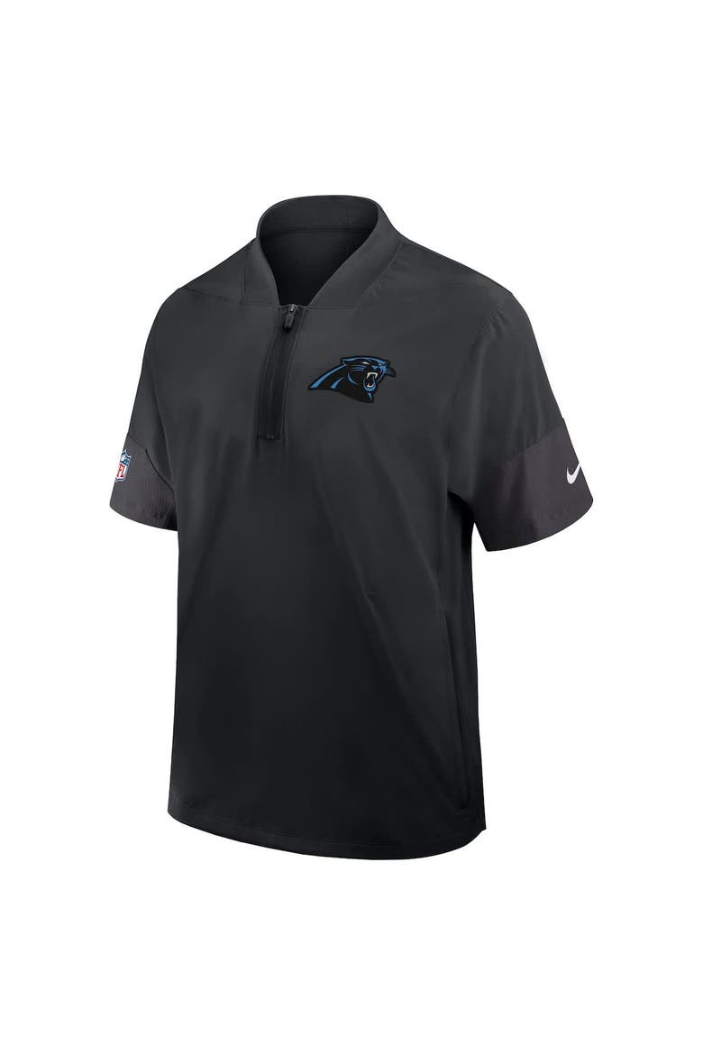 Men's Nike Black Carolina Panthers Sideline Short Sleeve Quarter-Zip Coach Jacket, Alternate, color, Black