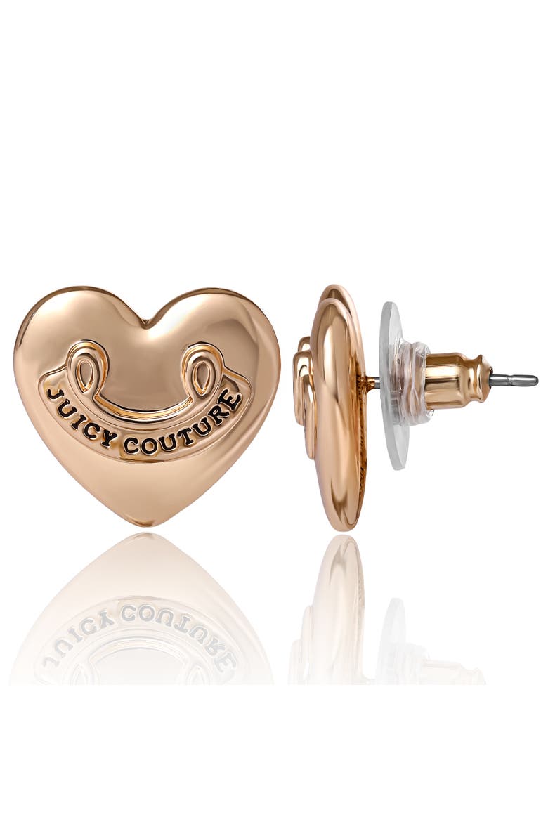 Heart Stud Earrings with Iconic Logo, Alternate, color, Gold