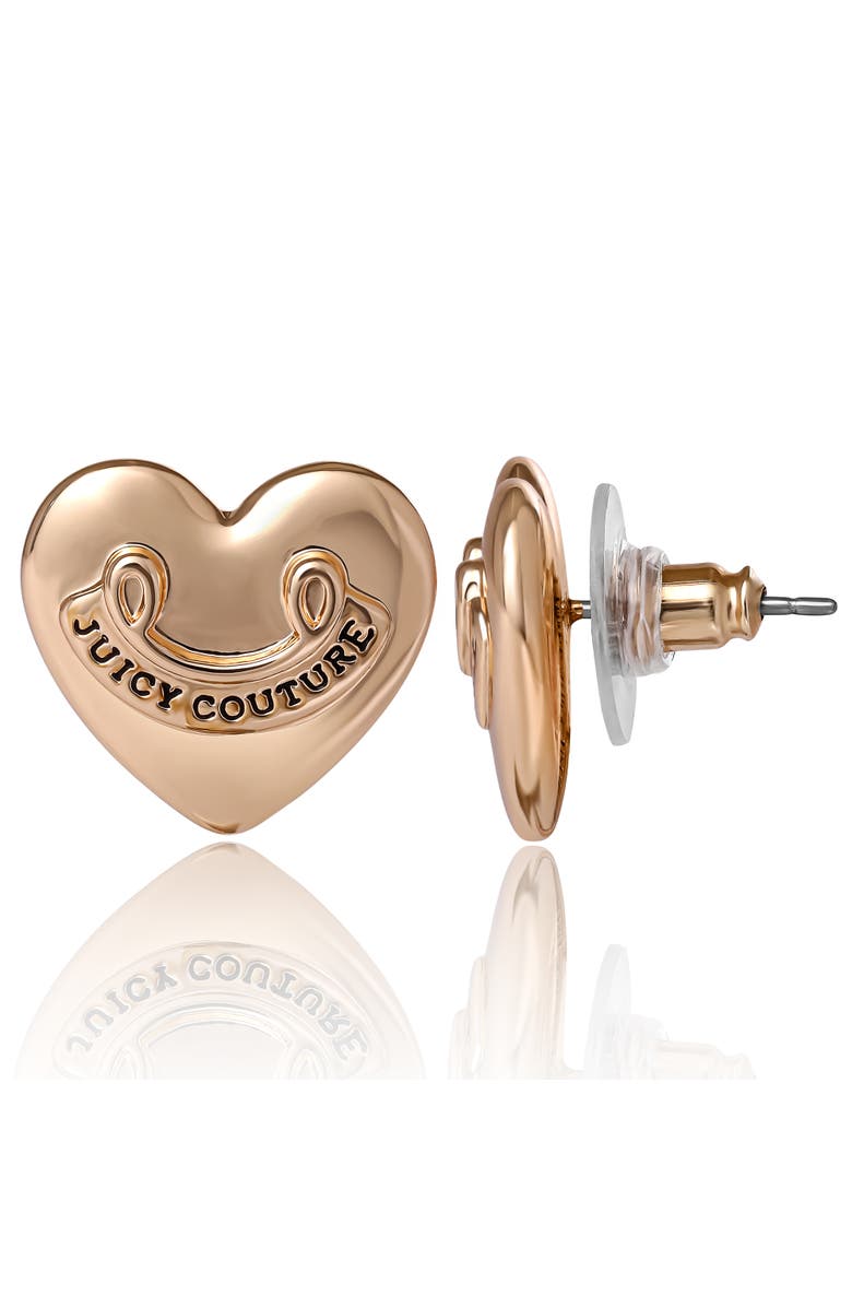 Juicy Couture Heart Stud Earrings with Iconic Logo, Alternate, color, Gold