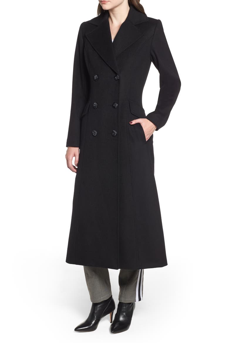 Double Breasted Long Wool Coat, Alternate, color, BLACK