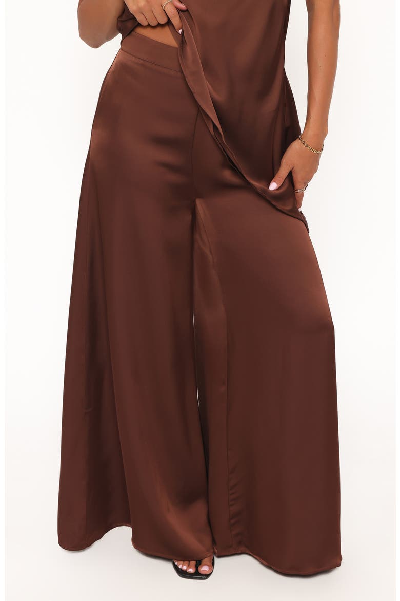 Charmer Wide Leg Satin Pants, Main, color, DARK BROWN